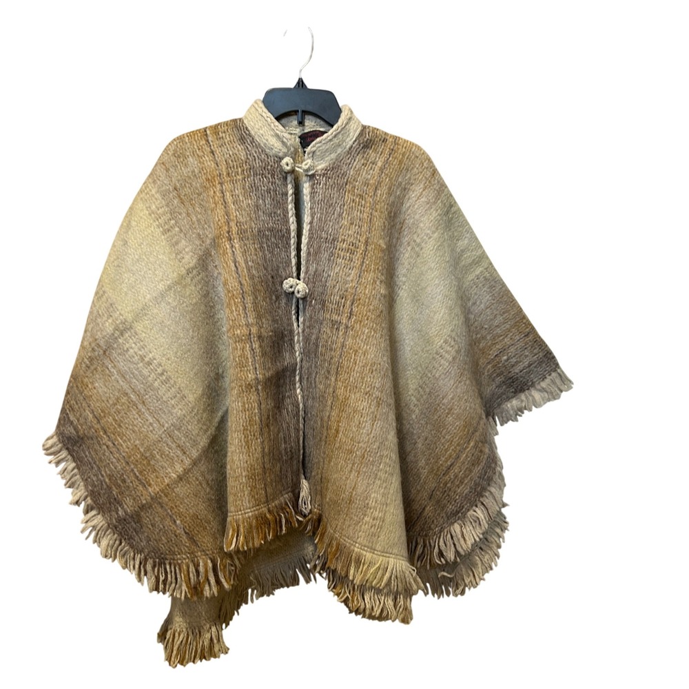 Vintage 1970s Norm Thompson "Lady Thompson" Woven Wool Poncho Cape Coat